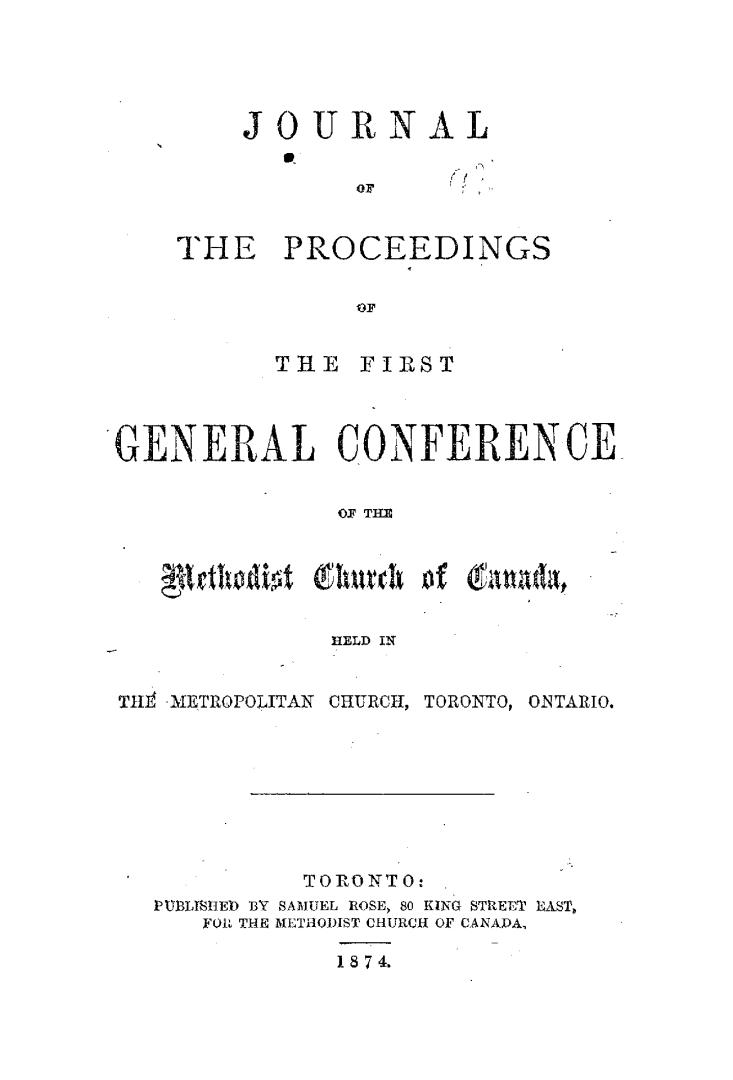 Black text on white title page reads: "Journal of The Proceedings of The First General Conferen ...