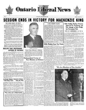 Black and white newspaper titled the Ontario Liberal News