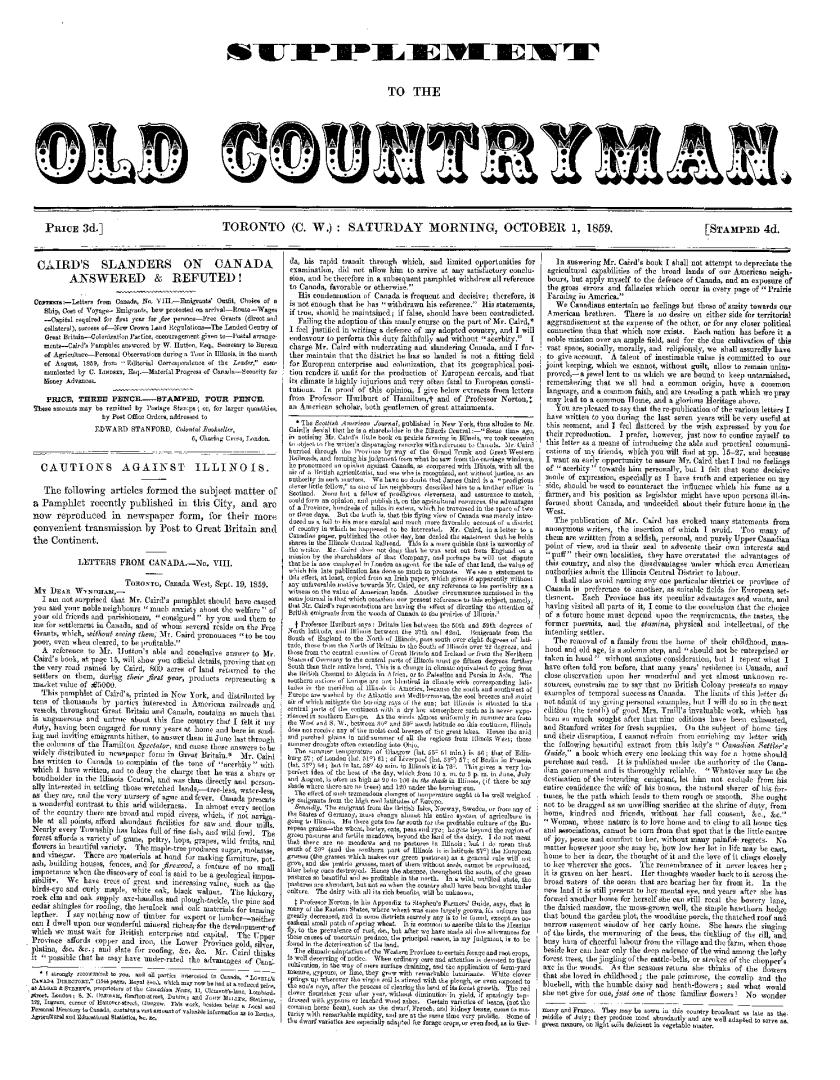 Black and white newspaper titled the supplement to the old countryman