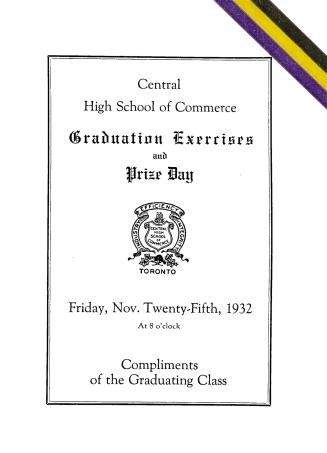 A booklet from the Central High School of Commerce for its Graduation Exercises and Prize Day h ...