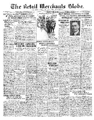 Black and white newspaper titled The Retail Merchants Globe