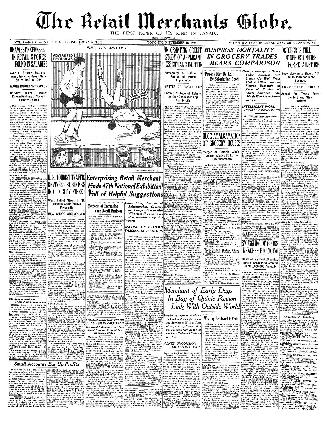 Black and white newspaper titled The Retail Merchants Globe