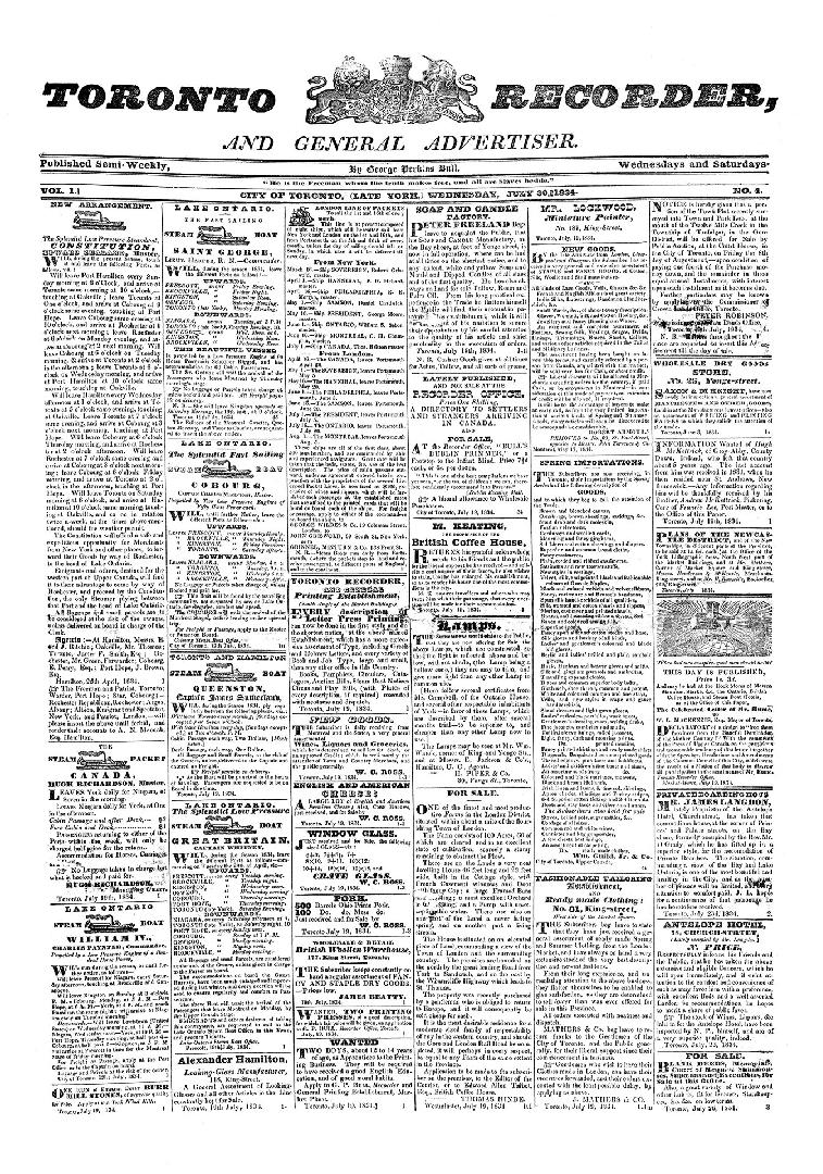 Black and white newspaper titled The Recorder and General Advertiser