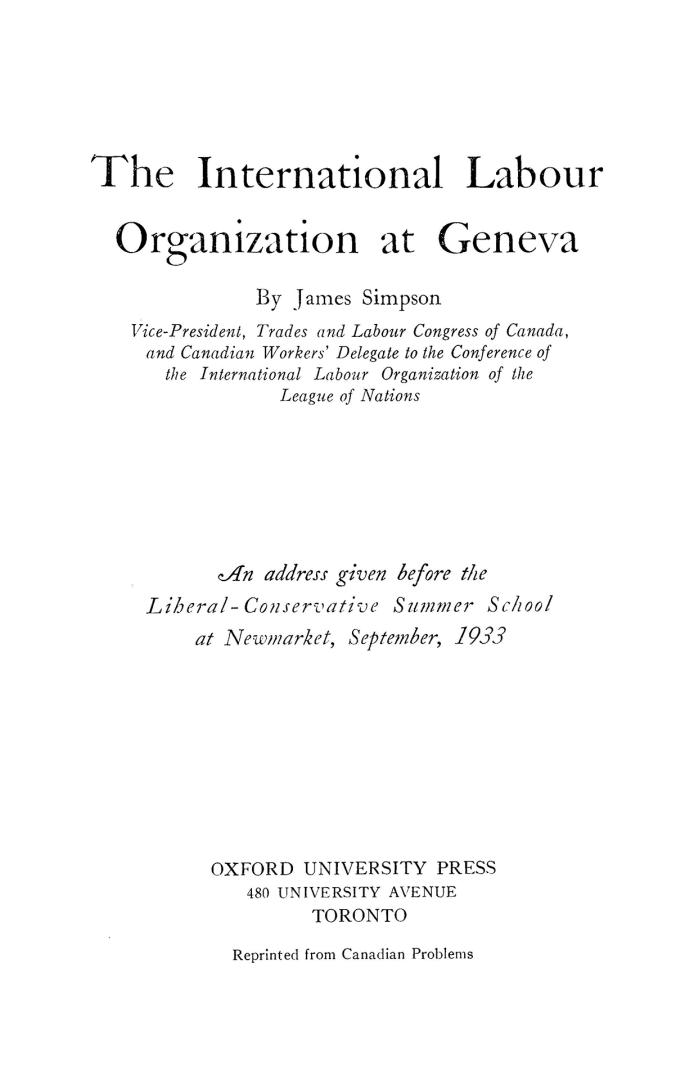 A 19-page booklet containing the speech given by James Simpson at the Liberal-Conservative Summ ...