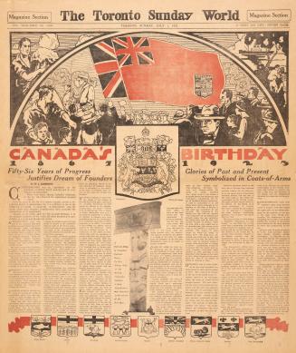 Sections of the Toronto Sunday World newspaper in black and white. 