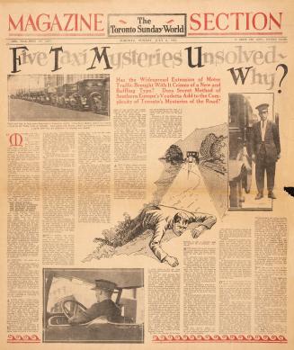 Sections of the Toronto Sunday World newspaper in black and white. 
