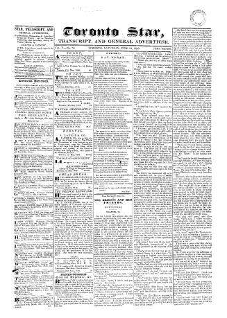 Black and white newspaper titled Toronto Star, Transcript and General Advertiser