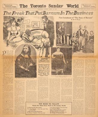 Sections of the Toronto Sunday World newspaper in black and white. 