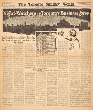 Sections of the Toronto Sunday World newspaper in black and white. 