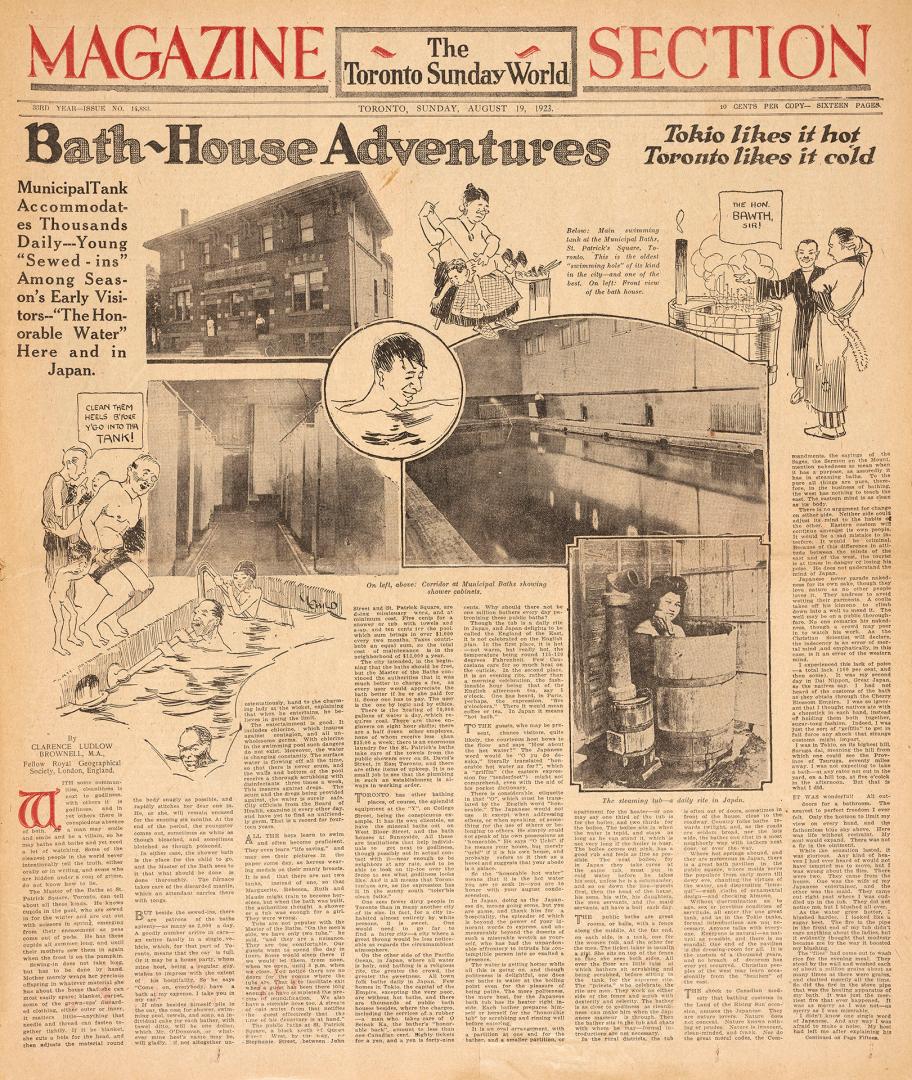 Sections of the Toronto Sunday World newspaper in black and white. 