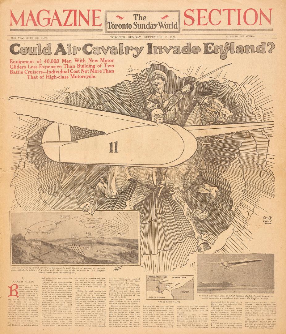 Sections of the Toronto Sunday World newspaper in black and white. 