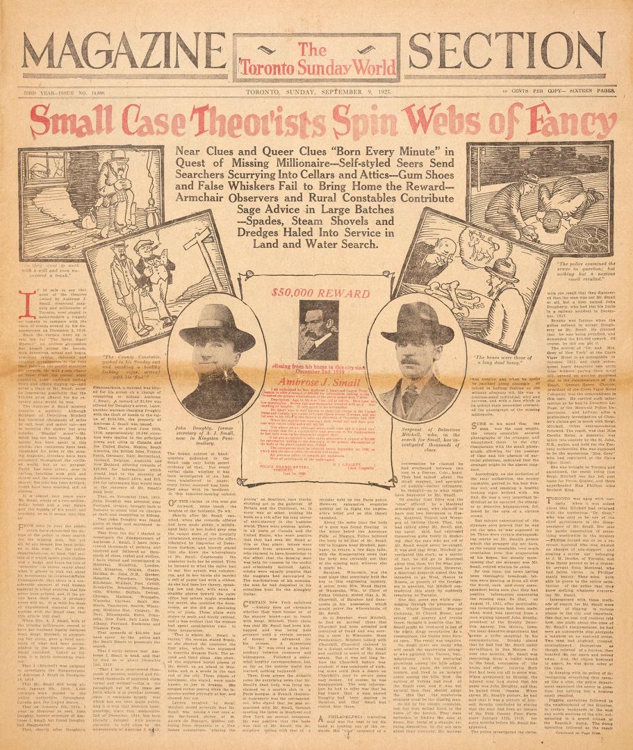 Sections of the Toronto Sunday World newspaper in black and white. 