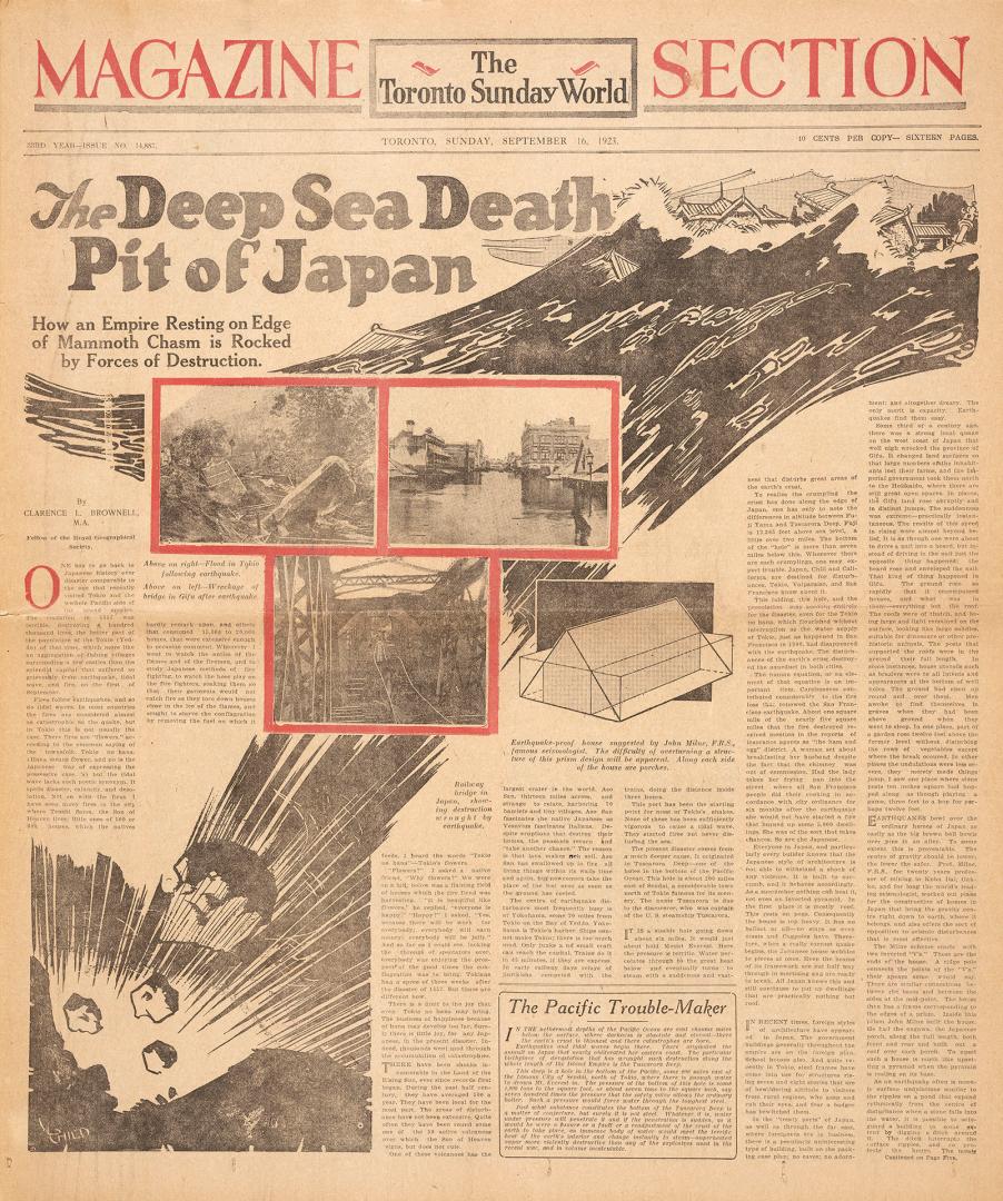 Sections of the Toronto Sunday World newspaper in black and white. 