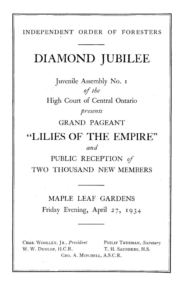 A fold-open programme for the Independent Order of Foresters// Diamond Jubilee, Grand Pageant " ...