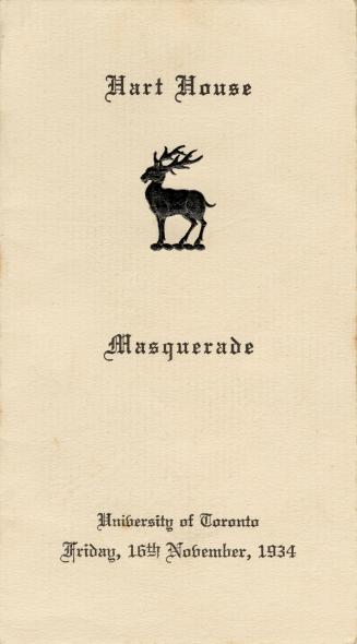 A fold-open programme for a Masquerade party held at Hart House, University of Toronto, on Frid ...