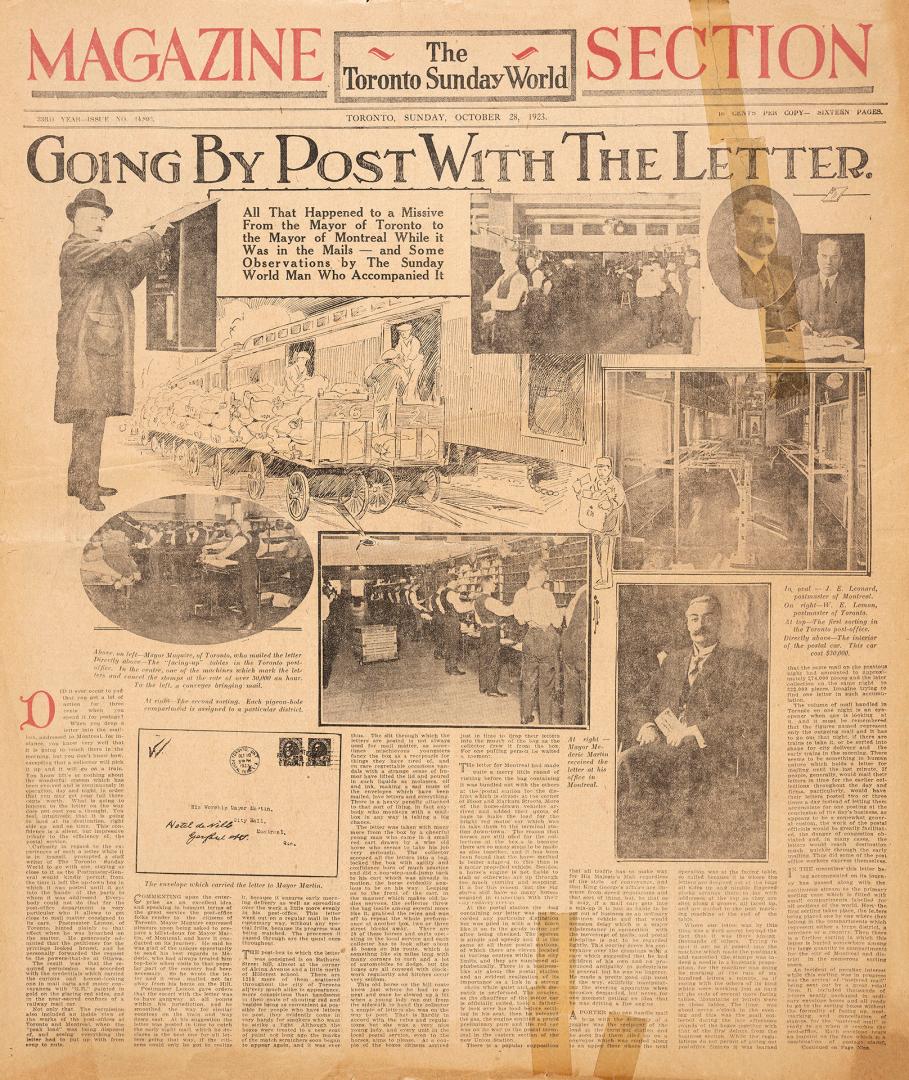 Sections of the Toronto Sunday World newspaper in black and white. 