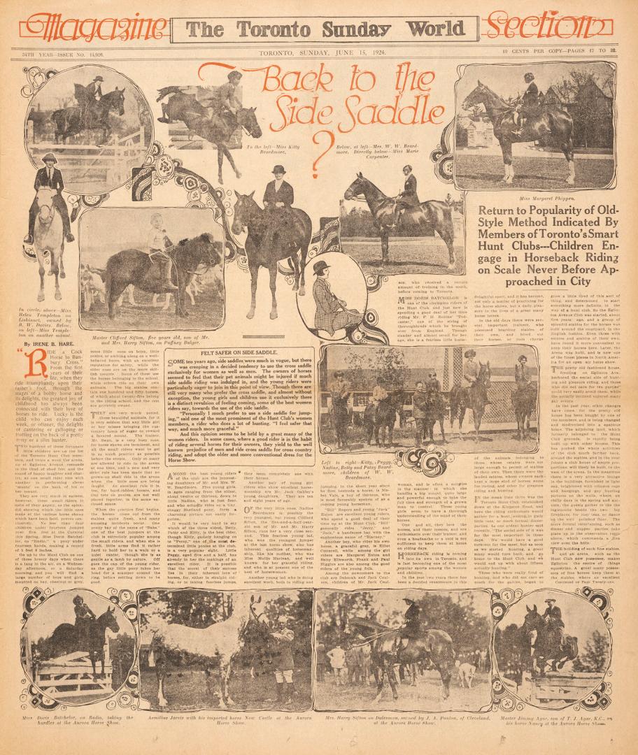 Sections of the Toronto Sunday World newspaper in black and white. 