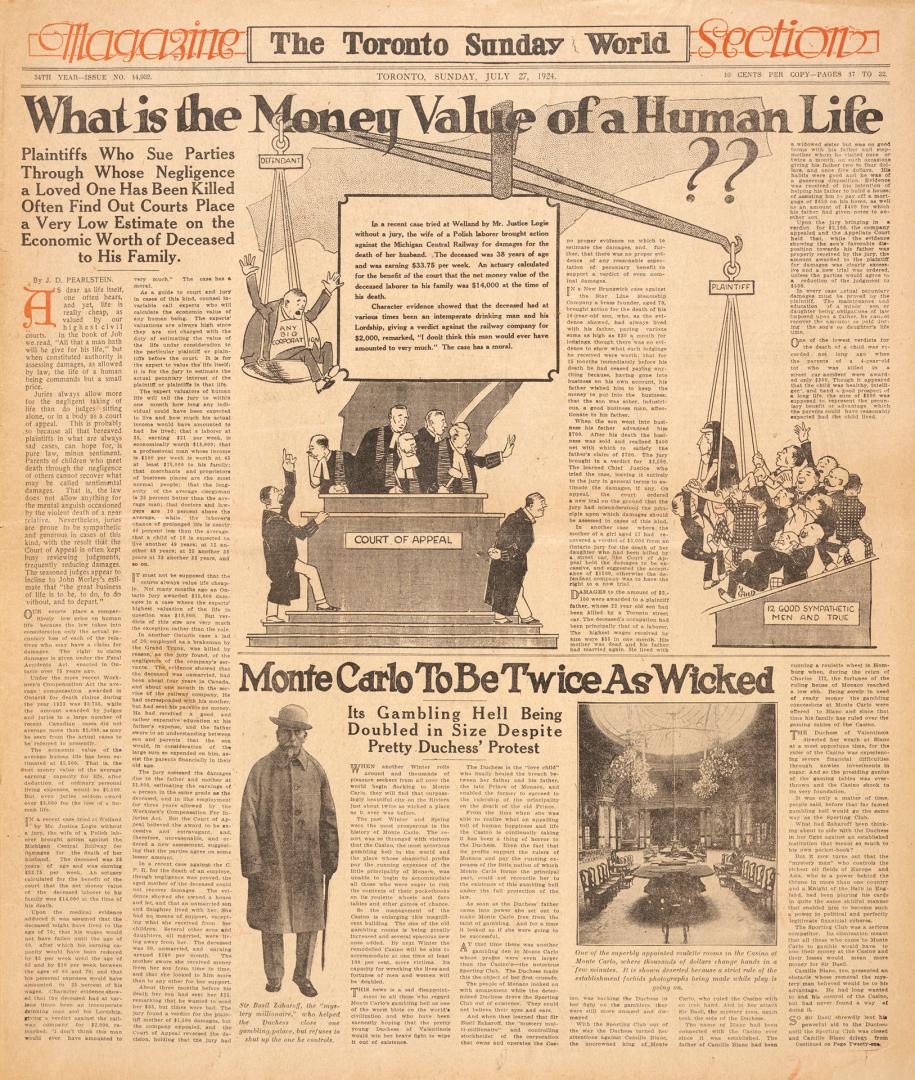 Sections of the Toronto Sunday World newspaper in black and white. 