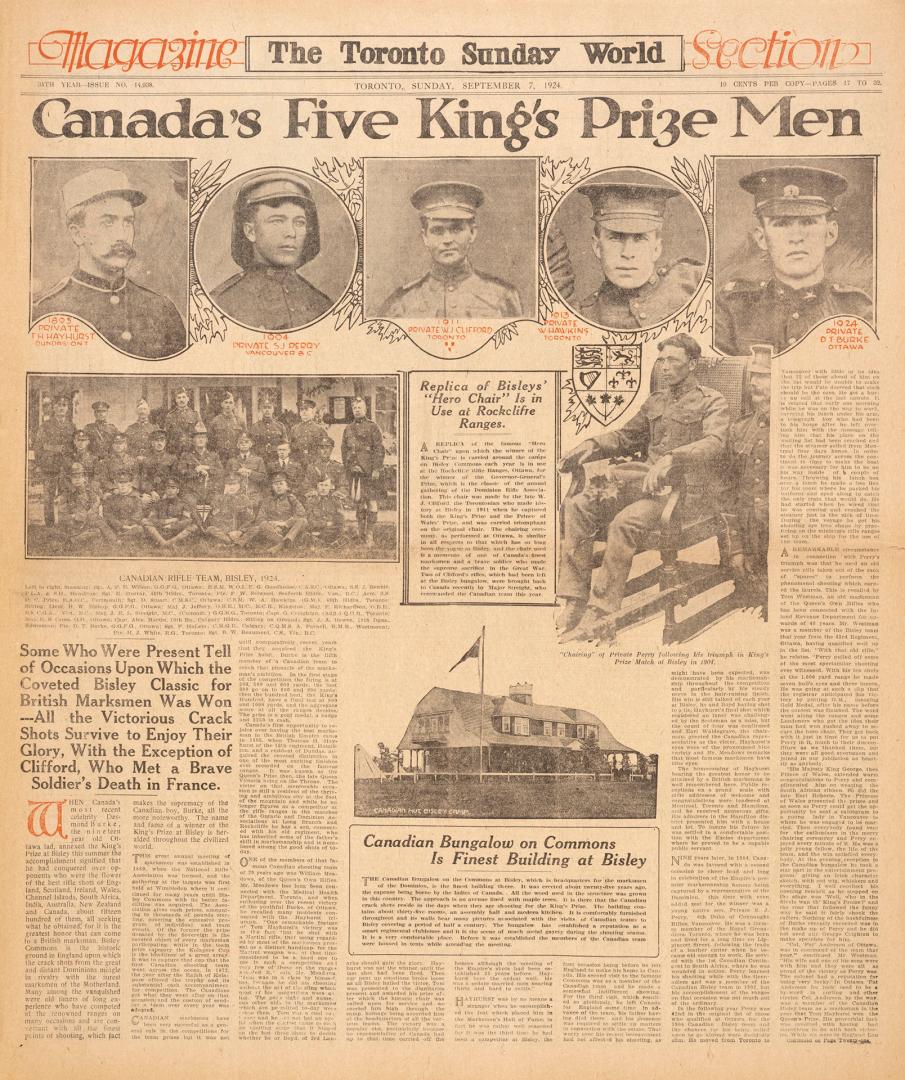 Sections of the Toronto Sunday World newspaper in black and white. 