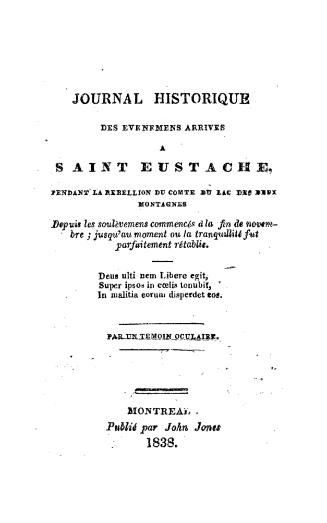 Black text on white cover page reads: "Journal historique des événemens arrivés à Saint Eustach ...