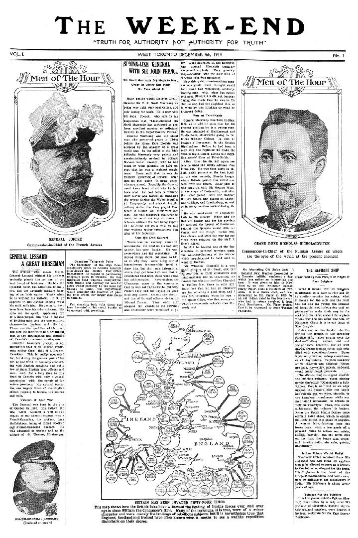 Black and white newspaper titled The Week-End