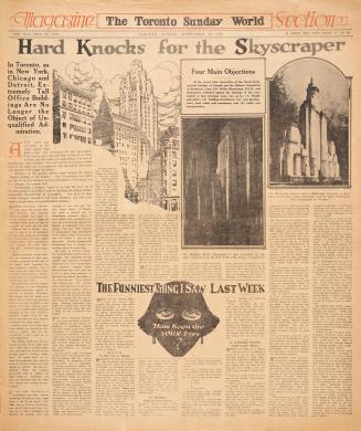 Sections of the Toronto Sunday World newspaper in black and white. 