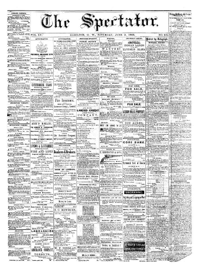 Black and white newspaper titled Hamilton Spectator