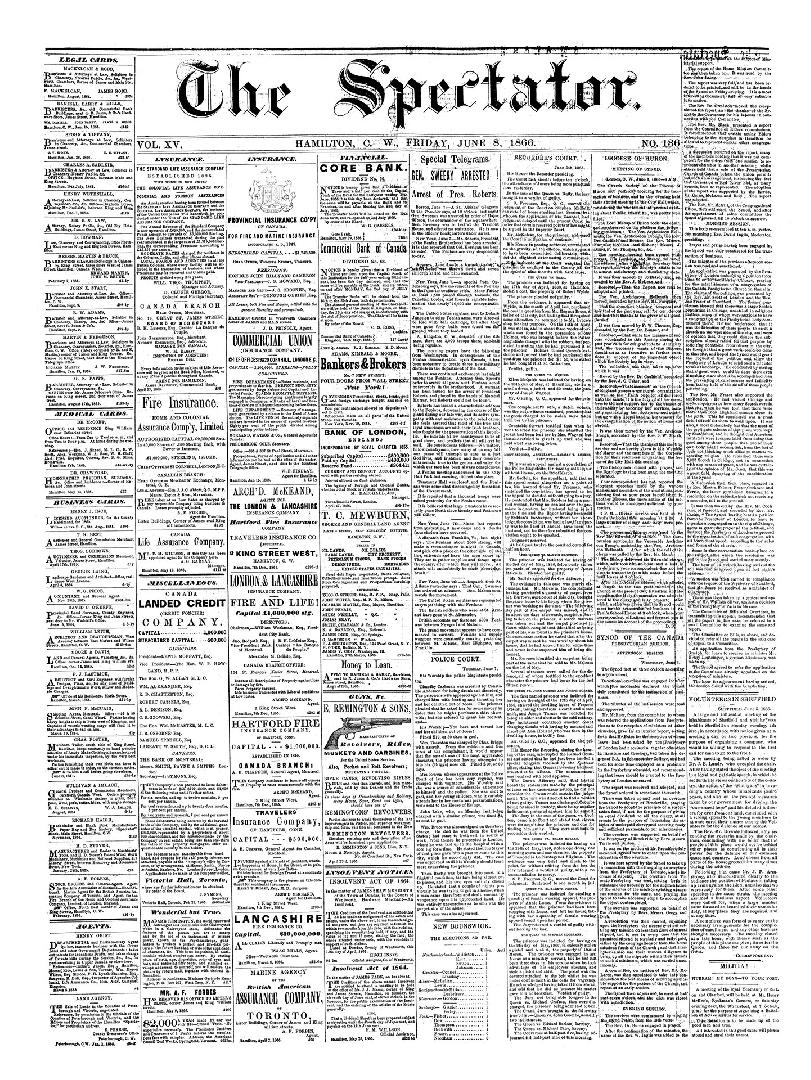 Black and white newspaper titled Hamilton Spectator