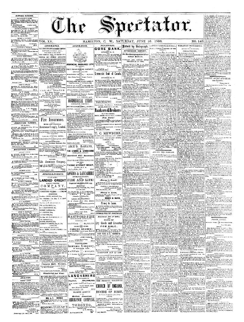 Black and white newspaper titled Hamilton Spectator