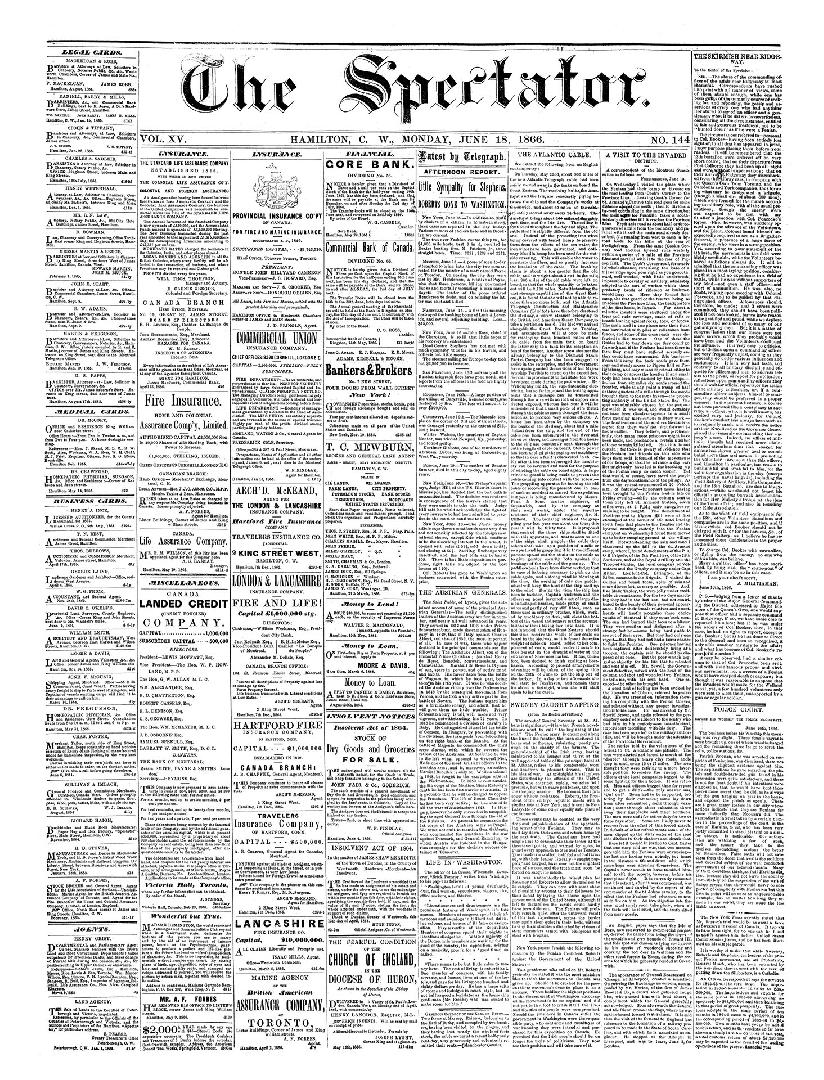 Black and white newspaper titled Hamilton Spectator