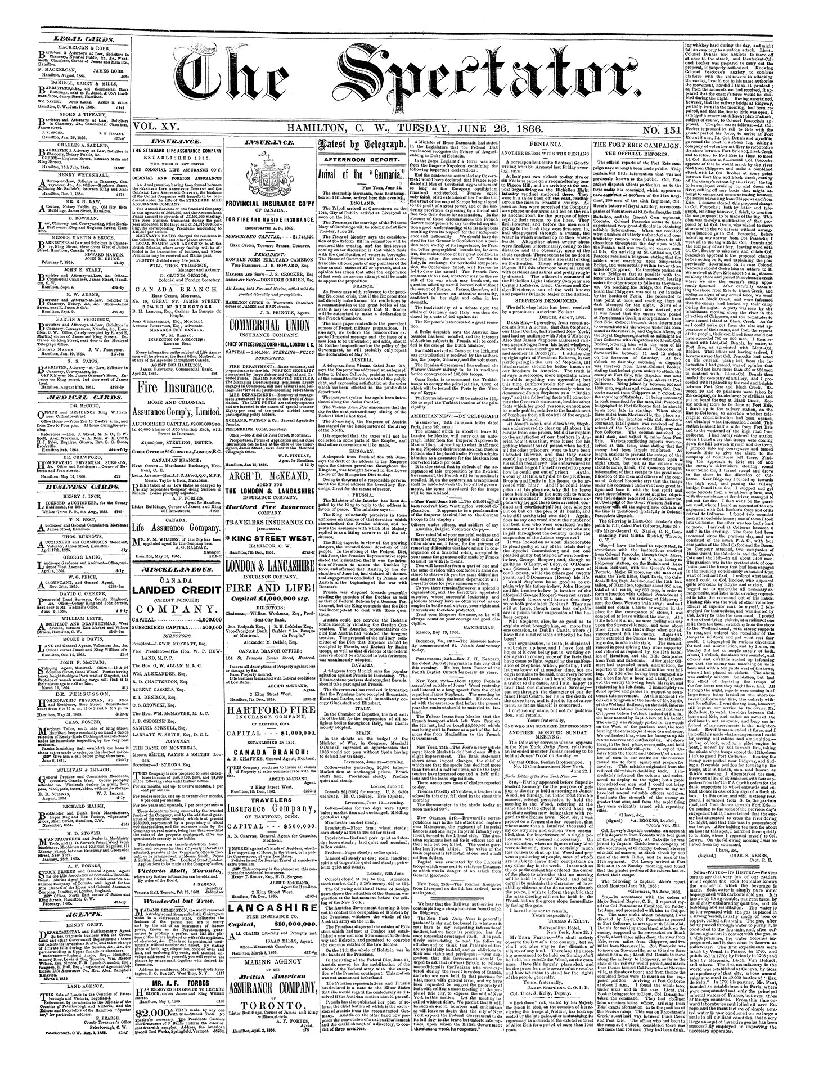 Black and white newspaper titled Hamilton Spectator