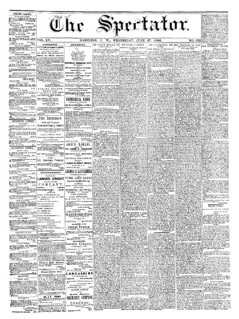 Black and white newspaper titled Hamilton Spectator
