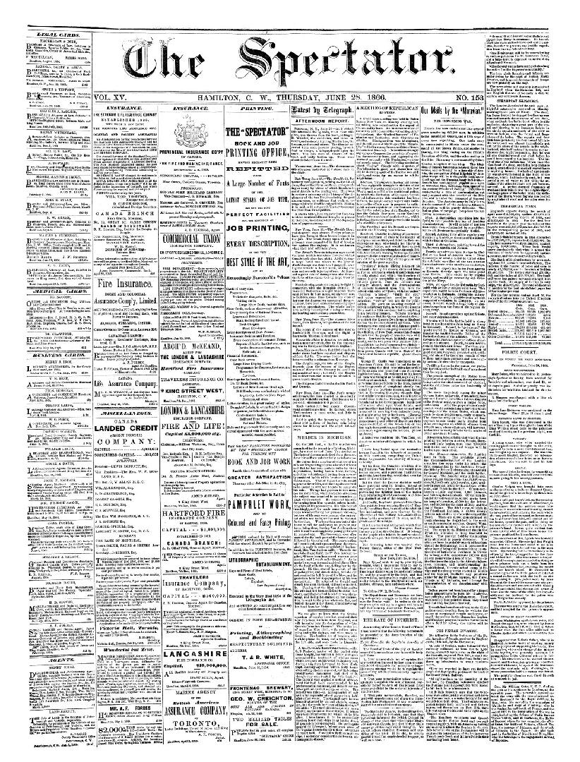 Black and white newspaper titled Hamilton Spectator