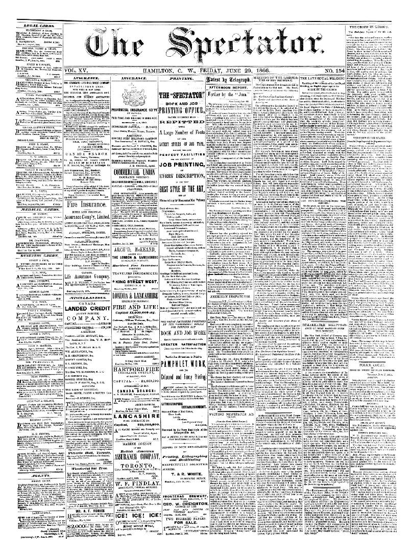 Black and white newspaper titled Hamilton Spectator