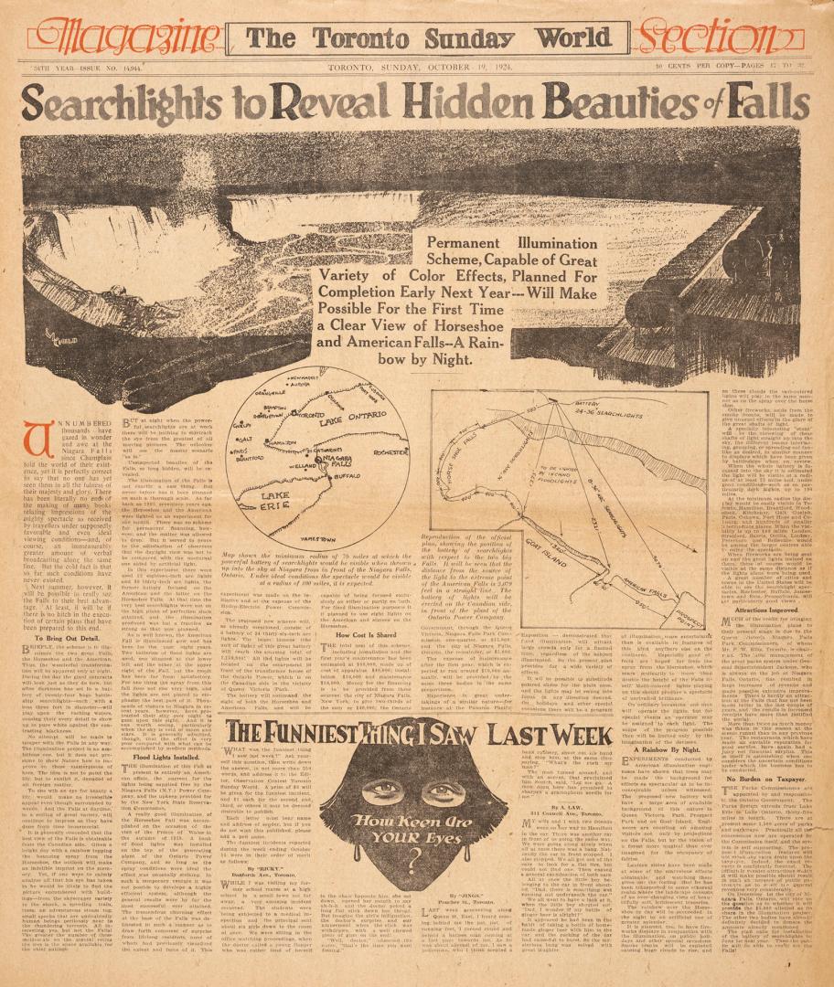 Sections of the Toronto Sunday World newspaper in black and white. 