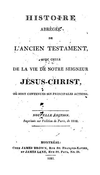 Black text on white background reads: "Histoire abrégée de l'Ancien Testament avec celle de la  ...