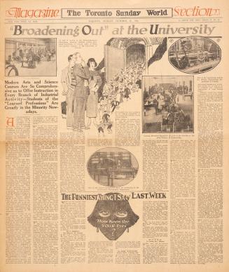 Sections of the Toronto Sunday World newspaper in black and white. 
