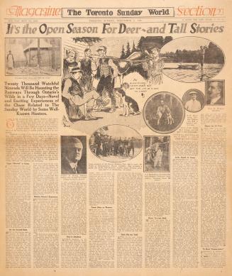 Sections of the Toronto Sunday World newspaper in black and white. 