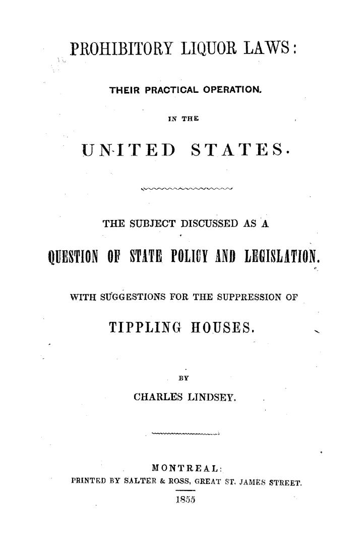 Black text on white cover page reads: "Prohibitory liquor laws : their practical operation in t ...