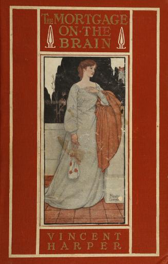 Book cover: A woman in a grey dress in front of a parapet. One hand is pressed to her chest.