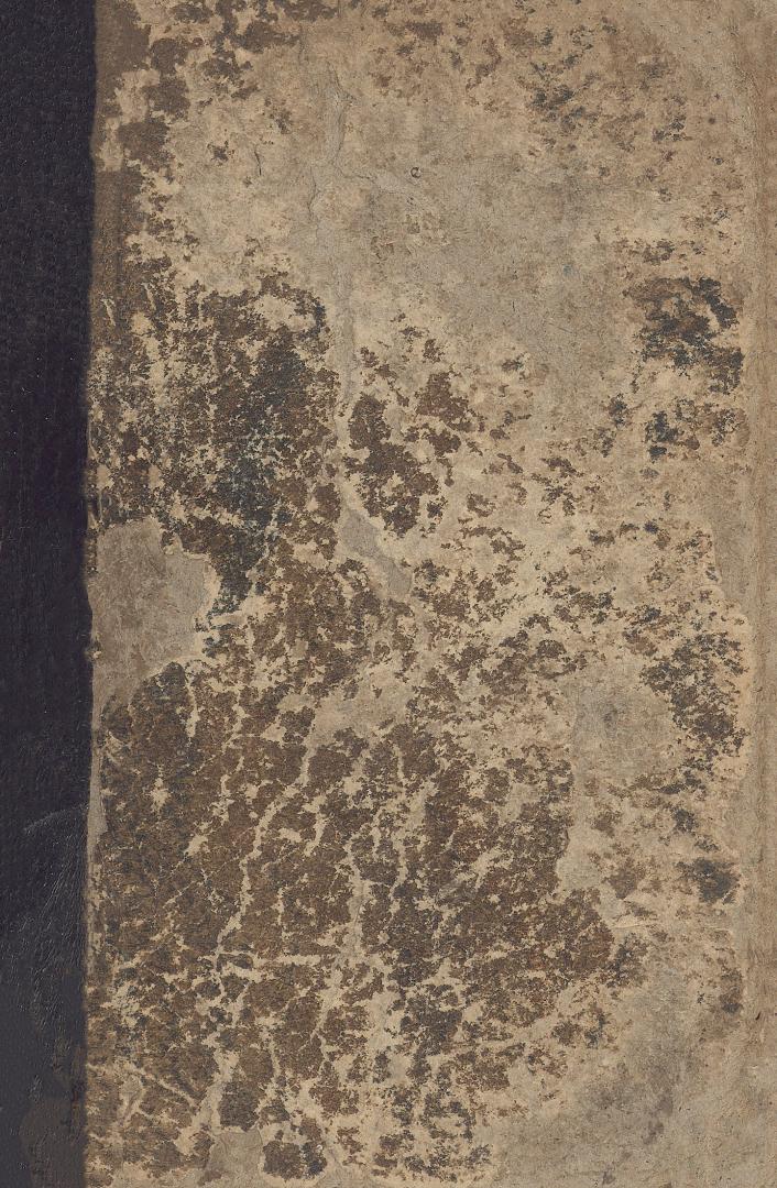 book cover: cardboard, very worn out, brown leather spine
