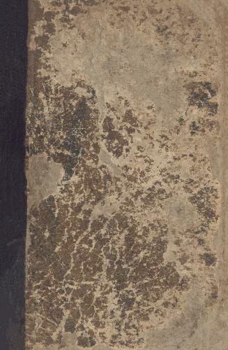 book cover: cardboard, very worn out, brown leather spine