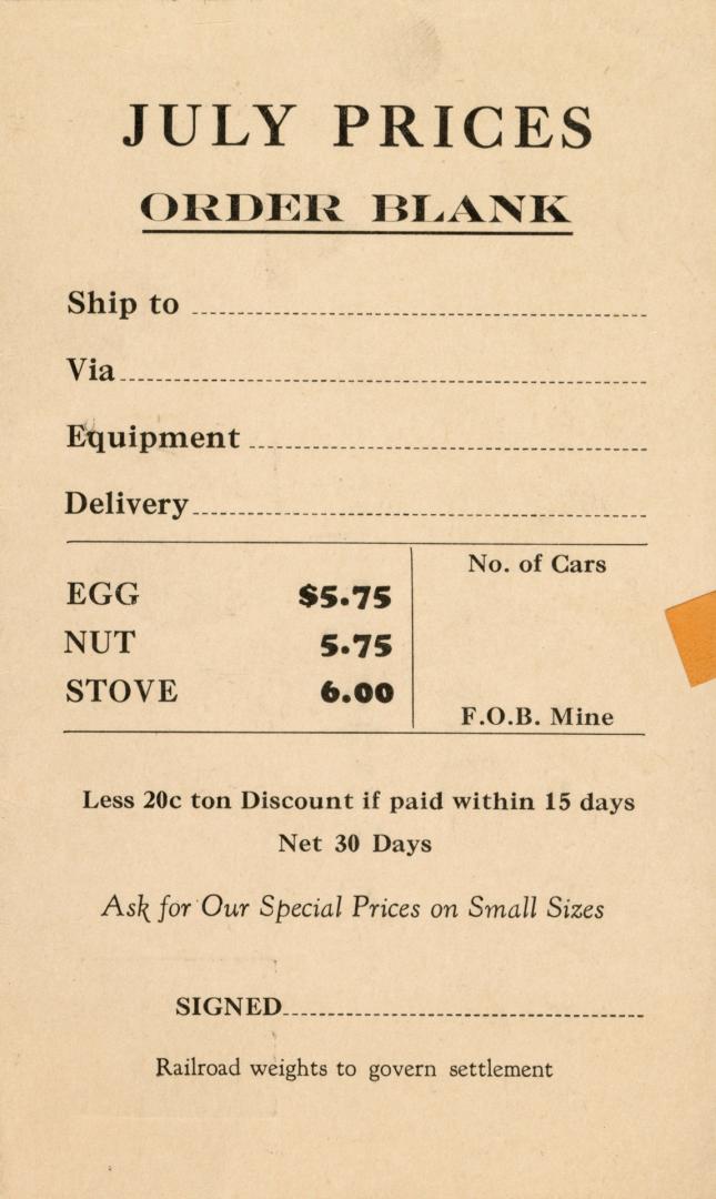 An advertising postcard from Anthracite Sales Company Ltd. addressed to Tait Fuels stating, "Ou ...