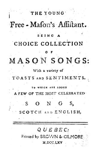 Black title text on white cover page reads: "The Young Free-mason's Assistant: Being a Choice C ...
