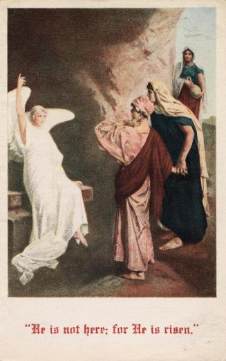 A religious flier stating "He is not here; for He is risen." on the cover. The inside describes ...